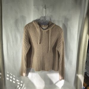 Cloud Chaser Elegant Tan Women's Size Small Hooded V Neck Long Sleeve Sweater